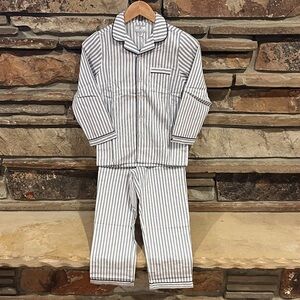 Petite Plume Navy French Ticking Cozy Cotton Blend Striped Kids Pajama Set
